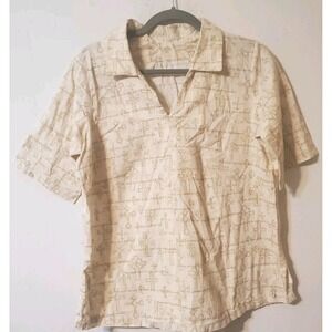 Handmade Religious Top S/M Beige Ten Commandments Short Sleeve V Neck Religious